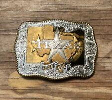 Vintage CRUMRINE Texas Western Belt Buckle Heavy Silver Plate Engraved 1836-1986 picture