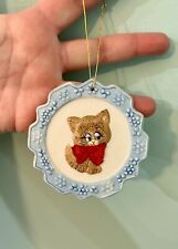 Vintage Christmas Hand Painted Porcelain Ornament Cat Soft Sentiments Jasco picture