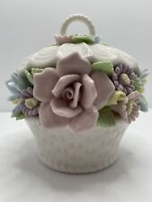 Vintage Porcelain Rose Daisy Flower Basket Night Light picture