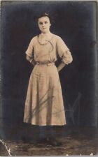 c1910s RPPC Photo Postcard Young Woman with Hands Behind Back / Studio Portrait picture
