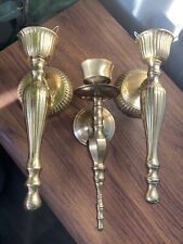 Vintage Brass Wall Scones Candlestick Candle Holders Made In India 10.5” picture