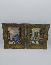 Vintage Burwood Products USA Gold painted Framed Wall Art Cityscape Regency picture