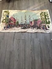 Colorful Old New York Colonialism Harbor Tea Party Barkcloth Era Vintage Fabric picture