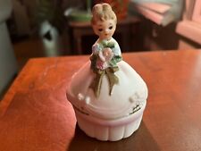 Vintage Porcelain Trinket Box Girl In Dress Marked Kelvin’s Japan picture