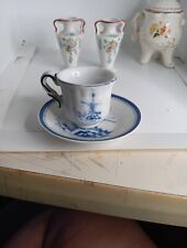 Vintage Imperial Porcelain White and Blue Windmill Teacup and Saucer Miniature picture