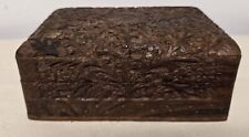 Vintage Wooden Trinket Box Floral Carved Wood Box Small Memory Box Hinged Box... picture