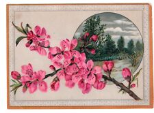 Fred M Browning Elm Street Pink Flowers Snow Embossed Vict Card c1880s picture