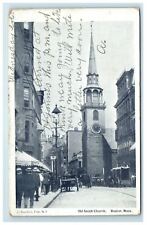 1903 Old South Church Boston MA Postcard Photo Street Scene People picture