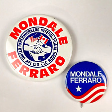 Vintage 1984 Mondale Ferraro Presidential Campaign Blue Metal Pinback Button Pin picture