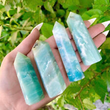 2 PCS Natural Blue Caribbean Calcite Tower Point Quartz Crystal Wand Stone EBS picture