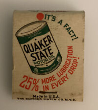 Vintage Diamond Matchbook 1930’s Quaker State Geneva Oil Can Company Ohio picture