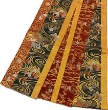 S1236 Japanese Kimono Half Width Obi Red Brown Gold Butterfly Chrysanthemum Mapl picture