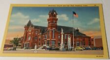 Vintage linen postcard Methodist Church City Hall Danbury Connecticut old cars picture
