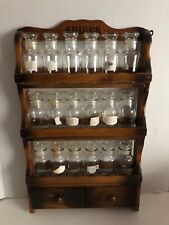Vintage Wooden Shelf Spice Cabinet Rack with 18 Glass Jars picture