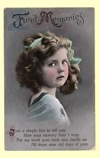 Vintage Fond Memories Beautiful Girl and Poem 1910's Postcard picture