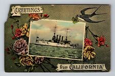 Greetings, USS Ohio, Ship, Transportation, Antique, Vintage c1908 Postcard picture