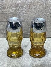 Vintage Amber Glass Georgian Patter Glass Salt And Pepper Shakers Set MCM picture
