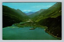 Skagway AK, Aerial View, Chilkat Inlet, Ship, Mountains, Alaska Vintage Postcard picture