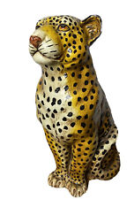 24” Italy Large Leopard Sculpture Glazed Ceramic,  Solid Body, Marked/Numbered picture