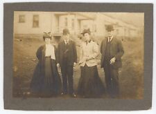 Antique c1900s Large Cabinet Card Two Men & Two Women Fancy Clothing Outside picture