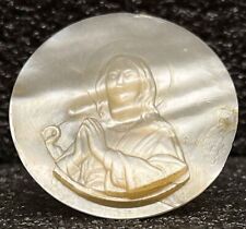signed - Virgin Mary gorgeous antique mother of pearl hand carved 43 MM Diameter picture