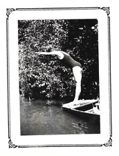Man In Diving Pose Wool Swimsuit, Vintage Snapshot Photo picture