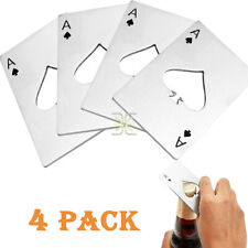 4 Pack Stainless Steel Beer Bottle Opener Credit Card Size Ace Poker Card Silver picture