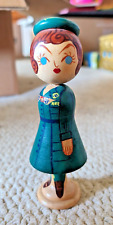 Unusual Wood Japanese Kokeshi Style Girl Scout Bobble Head Doll Signed picture