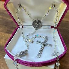 Vintage Italian Aurora Borealis Crystal Bead Missionary Oblates of Mary Rosary picture