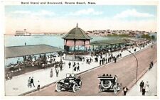Postcard Revere Beach Massachusetts View of Boulevard Showing Band Stand Vtg Car picture