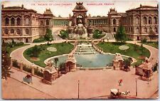 VINTAGE POSTCARD PALACE OF LONG CHAMPS AT MARSEILLES FRANCE HORSE CARTS FOUNTAIN picture