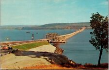 WA Hood Canal Floating Bridge Puget Sound Red Volkswagen Beetle Chrome Postcard picture