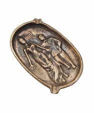 VINTAGE SOLID BRASS ASHTRAY OH DOUBLE-SIDED MAN TOUCH WOMEN ART DECO picture