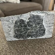 Genuine Artist Signed Canada Art Etched Kittens Cats 3” x 4.75” Soapstone Plaque picture