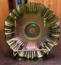 VINTAGE FENTON STIPPLED RAY EMERALD GREEN BOWL Carnival Glass picture