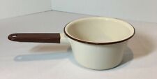 Vintage Enamelware Small Pan Cream and Brown Camping Farmhouse picture