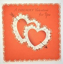 Vintage Hallmark Valentine's Card Friendly Double Hearts 1949 picture