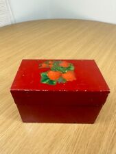 Mid Century Vintage Retro Red Strawberries Fruit Tin Metal Hinged Recipe Box picture