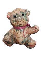 Porcelain Patchwork Floral Bear Joan Baker Designs Pink Fabric Art with Tag RARE picture
