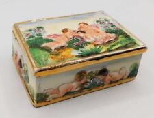 Antique Capodimonte Porcelain Hand Painted Cherub FloralTrinket Box Lidded Italy picture