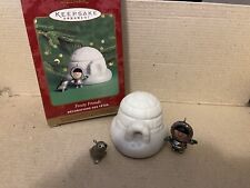 Vintage Hallmark Frosty Friends Set Of 2 Ornaments With Porcelain 2 Piece Igloo picture