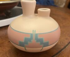 American Southwest Pottery Double Spout Vase Vessel Signed Vintage Hand paint picture