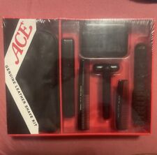 Vintage Goody Ace Genuine Leather Shave Kit  Brand New Soap Brush Case 2 Combs picture