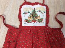 Vintage Christmas Apron Red Holly Calico With Deer picture