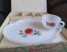 Gorgeous Vintage NOS Federal Milk Glass Rosecrest 8 Piece Decorative Snack Set picture