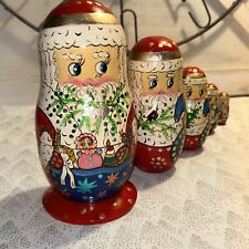 Vintage Set 5 Santa Claus Christmas Russian Nesting Dolls Hand Made 7” Signed picture