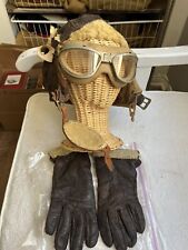 Original WW2 USN Pilot AN 6530 Goggles, Leather Cap NAF 1092W, and Gloves #6G picture