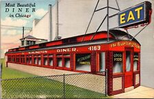 Linen Postcard The Burlington Diner Railroad Train in Chicago, Illinois~137459 picture