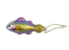 VTG Blown Glass Fish Christmas Ornament Pink Blue Gold Silver Glitter Sparkle picture