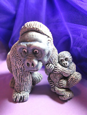 Stone Critters Collection Gray Momma Gorilla Ape With Baby Figurine picture
